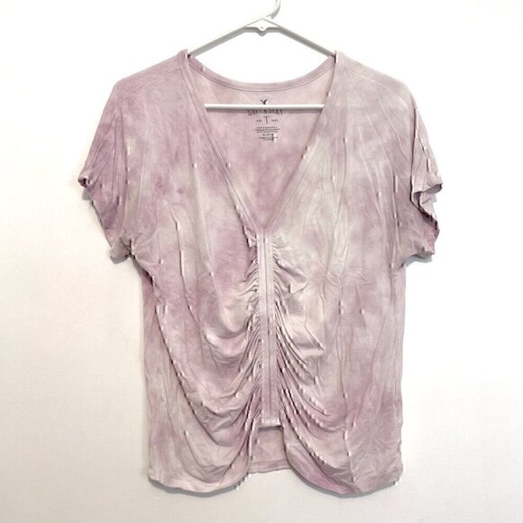 AMERICAN EAGLE Soft & Sexy T Cinch Front Tee Lilac Lavender Purple Boho Cropped - Picture 2 of 12